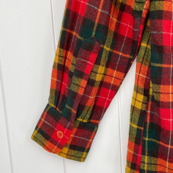 Vintage 70s Kohls Holiday Xmas Wool Plaid Button Down Shirt Dagger Collar | L/XL - Picture 10 of 16